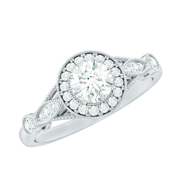 Rosec Jewels Cubic Zirconia Engagement Ring for Women, Antique Style Ring - 1 Carat - 5 mm, 10K White Gold, US 7.50