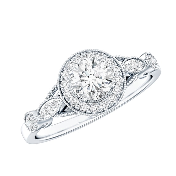Rosec Jewels Cubic Zirconia Engagement Ring for Women, Antique Style Ring - AAAA Quality - 5 mm, 10K White Gold, US 7.50