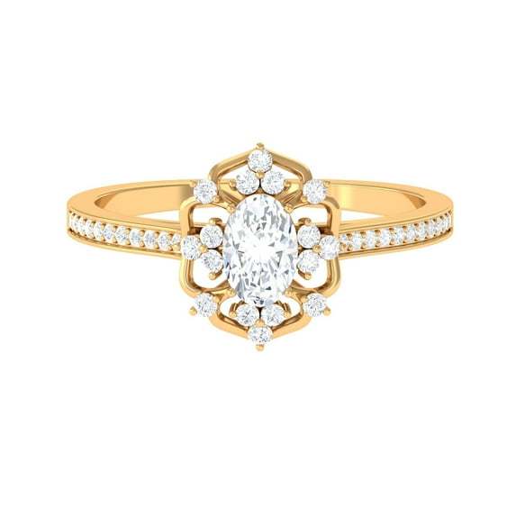 Rosec Jewels Cubic Zirconia Engagement Ring for Women - Estate Ring (AAAA Quality), 18K Yellow Gold, US 11.00