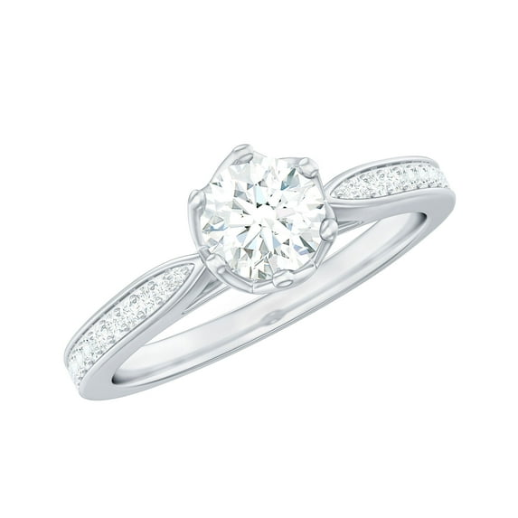Rosec Jewels Cubic Zirconia Solitaire Engagement Ring with Side Stones (5 mm, 0.75 CT), 10K White Gold, US 7.50