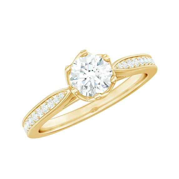 Rosec Jewels Cubic Zirconia Solitaire Engagement Ring with Side Stones (5 mm, 0.75 CT), 18K Yellow Gold, US 7.00