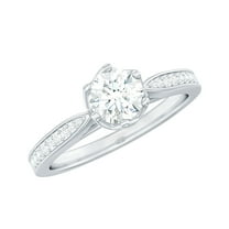 Rosec Jewels Cubic Zirconia Solitaire Engagement Ring with Side Stones (5 mm, 0.75 CT), 925 Sterling Silver, US 4.00
