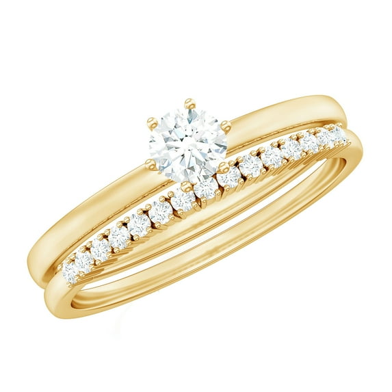 Rosec Jewels Cubic Zirconia Solitaire Ring Set for Women, Stackable Ring Set - AAAA Quality, 14K Yellow Gold, US 10.00