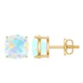 thumbnail image 1 of Rosec Jewels Cushion Cut Ethiopian Opal Solitaire Stud Earrings for Women (6 mm, AAA Quality), 10K Yellow Gold, 1 of 8