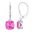 thumbnail image 1 of Rosec Jewels Cushion Cut Lab Created Pink Sapphire Solitaire Drop Earrings for Women (8 mm), 14K White Gold, 1 of 6
