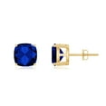 thumbnail image 1 of Rosec Jewels Cushion Cut Lab Grown Blue Sapphire Solitaire Stud Earrings for Women, 18K Yellow Gold, 1 of 7