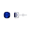 thumbnail image 1 of Rosec Jewels Cushion Cut Lab Grown Blue Sapphire Solitaire Stud Earrings for Women, 925 Sterling Silver, 1 of 7