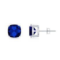 Rosec Jewels Cushion Cut Lab Grown Blue Sapphire Solitaire Stud Earrings for Women, 925 Sterling Silver