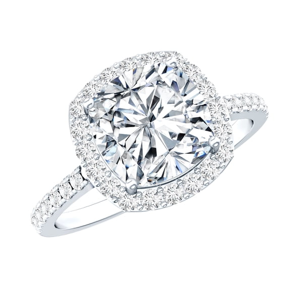 Rosec Jewels Cushion Cut Lab Grown Diamond Engagement Ring 4 Carat - E-VS1 Quality - IGI Certified Diamond Halo Ring for Women, 925 Sterling Silver, US 4.00