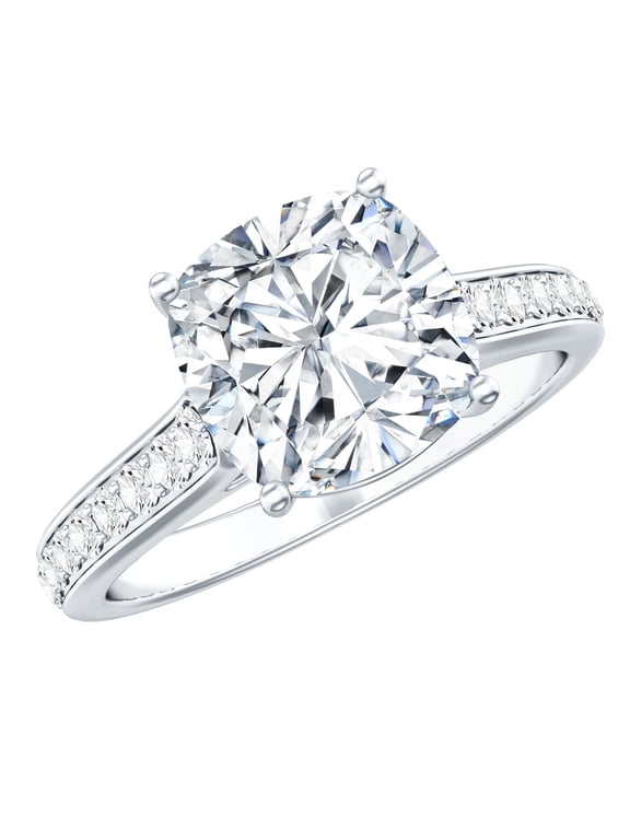 Cushion Cut Lab Grown Diamond Solitaire Engagement Ring 3 Carat (E-VS1 Grade) - IGI Certified Diamond Statement Ring, 18K White Gold, US 10.00
