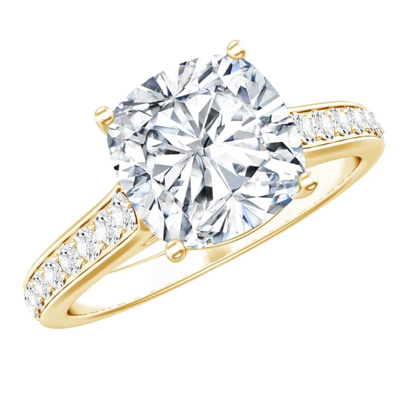 Rosec Jewels Cushion Cut Lab Grown Diamond Solitaire Engagement Ring 3 Carat (E-VS1 Grade) - IGI Certified Diamond Statement Ring, 18K Yellow Gold, US 8.50
