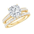 thumbnail image 1 of Rosec Jewels Cushion Cut Lab Grown Diamond Wedding Bridal Ring Set - IGI Certified - E-VS1 Grade - 3 Ct Engagement Ring with Band, 10K Yellow Gold, US 6.00, 1 of 8