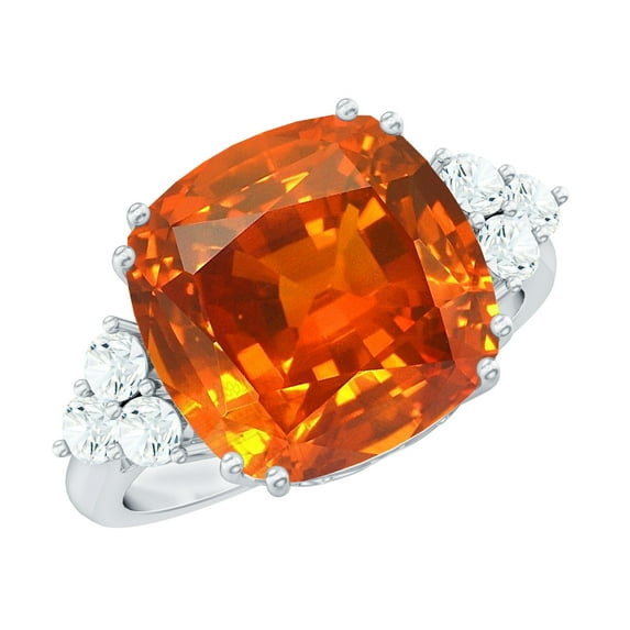 Rosec Jewels Cushion Cut Lab Grown Orange Sapphire Solitaire Ring with Diamond - AAAA Grade, 10K White Gold, US 3.50
