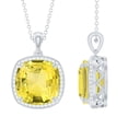thumbnail image 1 of Rosec Jewels Cushion Cut Lab Grown Yellow Sapphire Pendant with Moissanite Halo (12 mm), 10K White Gold, 1 of 7