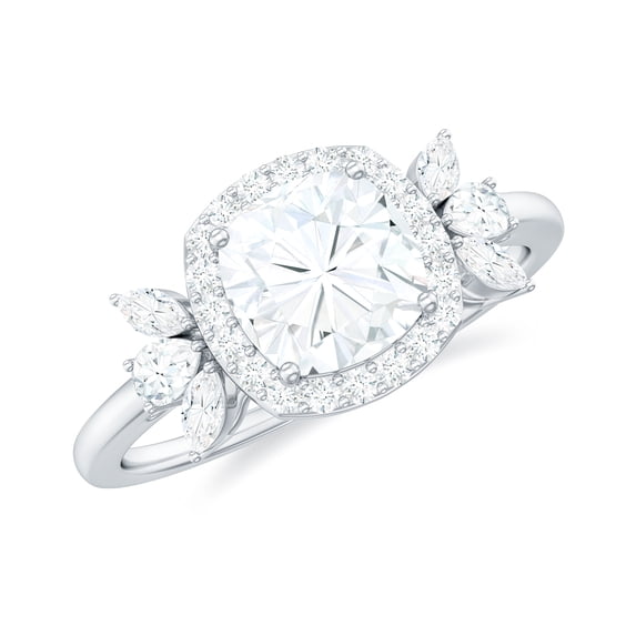 Rosec Jewels Certified Moissanite Halo Engagement Ring 1 Carat - 6 mm Cushion Cut Ring - D-VS1 Quality, 925 Sterling Silver, US 10.00