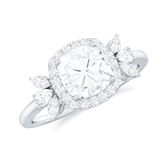Rosec Jewels Certified Moissanite Halo Engagement Ring 1 Carat - 6 mm Cushion Cut Ring - D-VS1 Quality, 925 Sterling Silver, US 9.50