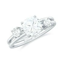 Rosec Jewels Cushion Cut Moissanite Solitaire Engagement Double Band Ring (D-VS1 Grade), 925 Sterling Silver, US 4.00