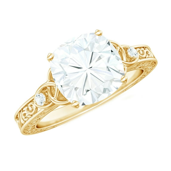 Rosec Jewels Moissanite Solitaire Engagement Ring for Women - 8 mm Cushion Cut - Celtic knot Ring - 3 Ct - D-VS1 Grade, 18K Yellow Gold, US 10.50