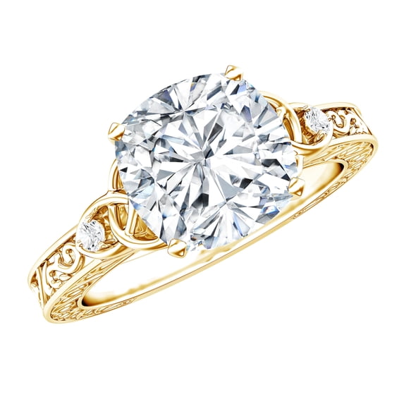 Rosec Jewels Moissanite Solitaire Engagement Ring for Women - 8 mm Cushion Cut - Celtic knot Ring - 3 Ct - D-VS1 Grade, 18K Yellow Gold, US 6.50
