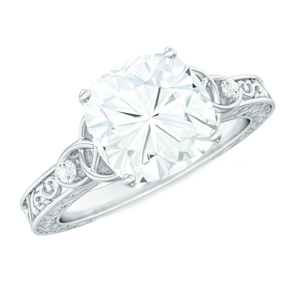 Rosec Jewels Moissanite Solitaire Engagement Ring for Women - 8 mm Cushion Cut - Celtic knot Ring - 3 Ct - D-VS1 Grade, 925 Sterling Silver, US 4.00