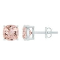thumbnail image 1 of Rosec Jewels Cushion Cut Morganite Solitaire Stud Earrings for Women - 6 mm - AAA Quality, 18K White Gold, 1 of 7