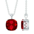 thumbnail image 1 of Rosec Jewels Cushion Cut Solitaire Lab Created Ruby Pendant for Women (8 mm, AAAA Grade), 925 Sterling Silver, 1 of 7