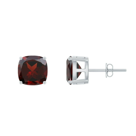 Rosec Jewels Cushion Shape Garnet Solitaire Stud Earrings with Screw Back for Women - 8 mm, 925 Sterling Silver