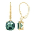 thumbnail image 1 of Rosec Jewels Cushion Shaped Created Green Sapphire Solitaire Drop Earrings for Women - 8 mm - AAA Quality - Lever Back, 10K Yellow Gold, 1 of 7