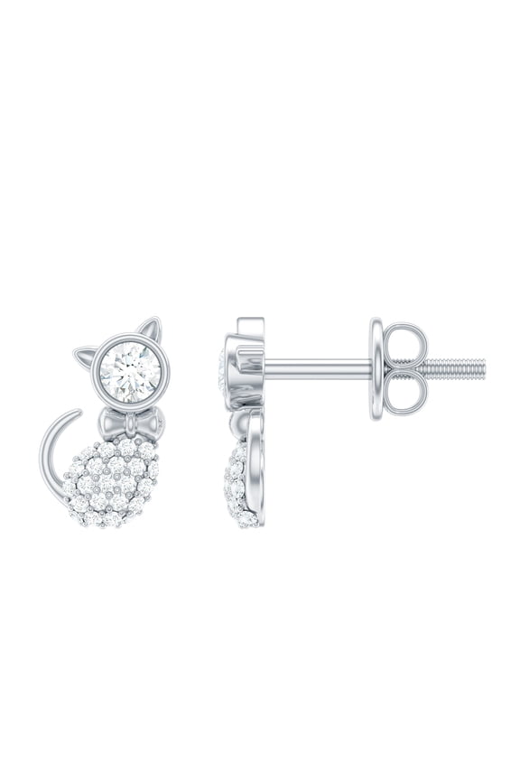 Natural Diamond Cat Earrings for Women - Diamond Stud Earrings - HI-SI Quality - Ready to Gift, 925 Sterling Silver