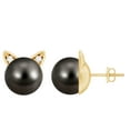 thumbnail image 1 of Rosec Jewels Cute Cat Stud Earrings for Mom, Tahitian Pearl Earrings with Moissanite - 10 mm, 10K Yellow Gold, 1 of 9