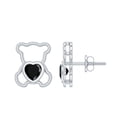 thumbnail image 1 of Rosec Jewels Cute Teddy Bear Stud Earrings with Heart Shape Created Black Diamond - AAAA Grade, 925 Sterling Silver, 1 of 6