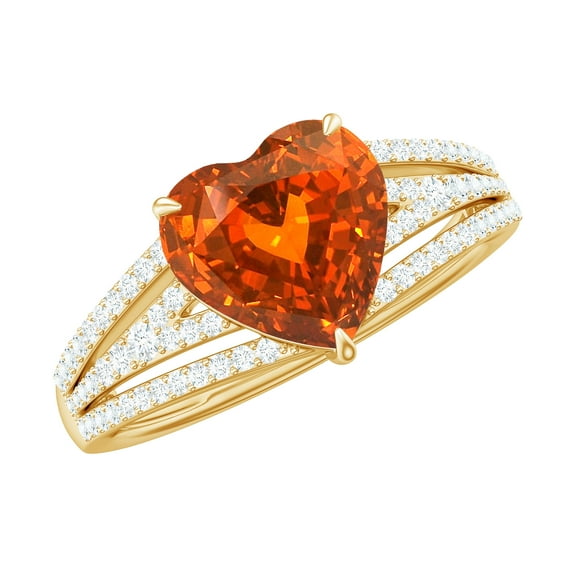 Rosec Jewels Designer Created Orange Sapphire Ring with Diamond, Heart Ring - 8 mm, 14K Yellow Gold, US 7.00