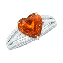 Rosec Jewels Designer Created Orange Sapphire Ring with Diamond, Heart Ring - 8 mm, 925 Sterling Silver, US 4.00