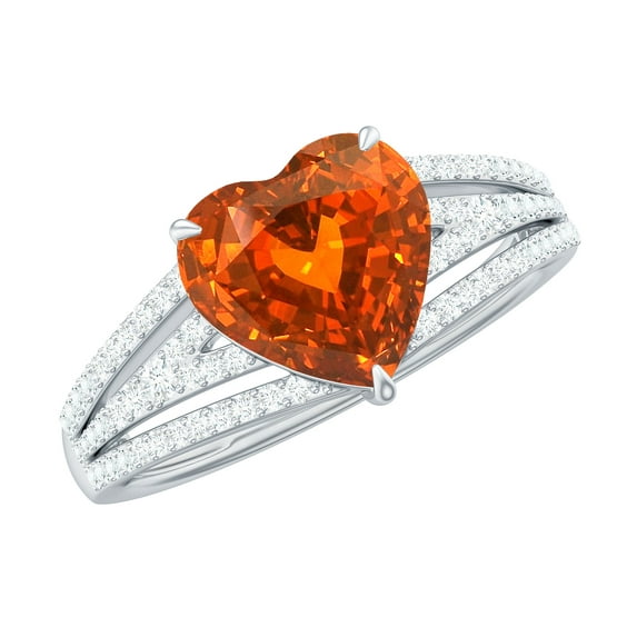 Rosec Jewels Designer Created Orange Sapphire Ring with Diamond, Heart Ring - 8 mm, 925 Sterling Silver, US 4.00