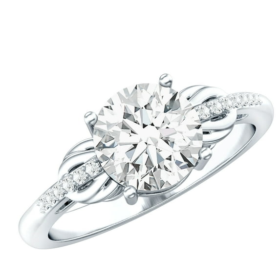 Rosec Jewels Designer Lab Created Diamond Engagement Ring 2 Carat - 8mm - EF-VS Grade Certified, 10K White Gold, US 10.50