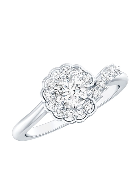 Designer Lab Created Diamond Flower Engagement Ring for Women - EF-VS Quality, 14K White Gold, US 7.00