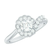 Rosec Jewels Designer Lab Created Diamond Flower Engagement Ring for Women - EF-VS Quality, 925 Sterling Silver, US 4.00