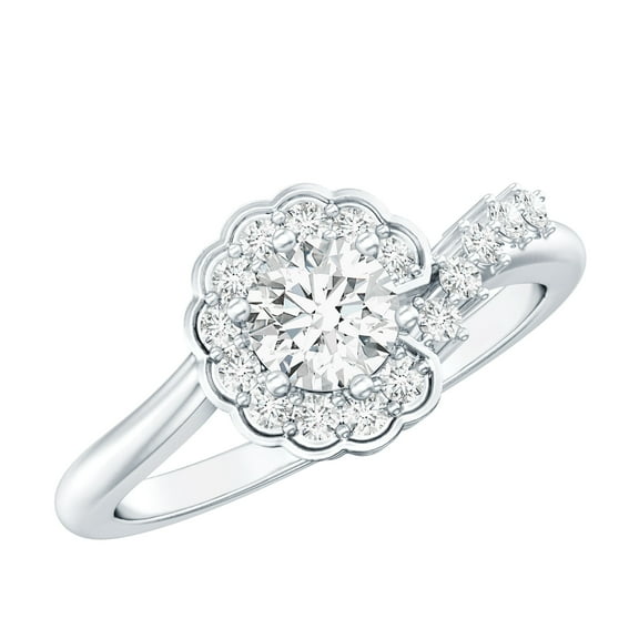 Rosec Jewels Designer Lab Created Diamond Flower Engagement Ring for Women - EF-VS Quality, 925 Sterling Silver, US 4.00