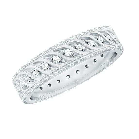 Rosec Jewels Designer Lab Grown Diamond Wedding Band with Twisted Rope - EF-VS Quality Certified - With Jewelry Box, 10K White Gold, US 5.00