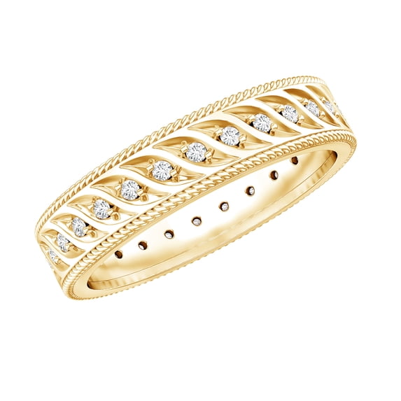 Rosec Jewels Designer Lab Grown Diamond Wedding Band with Twisted Rope - EF-VS Quality Certified - With Jewelry Box, 14K Yellow Gold, US 10.00