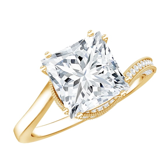 Rosec Jewels Certified Moissanite Princess Cut Engagement Ring 3 Carat - Designer Bypass Ring for Women - 8 mm - D-VS1 Quality, 18K Yellow Gold, US 4.00