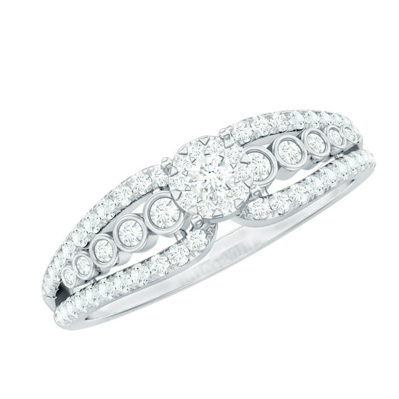 Designer Real Diamond Engagement Ring for Women (HI Color SI Clarity), 925 Sterling Silver, US 10.00