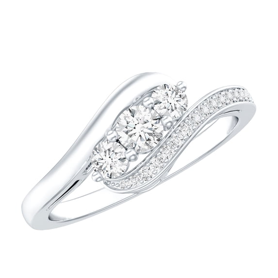 Rosec Jewels Certified Moissanite 3 Stone Promise Ring - Bypass Ring for Women - Ready to Gift for Valentines Day, 18K White Gold, US 7.50