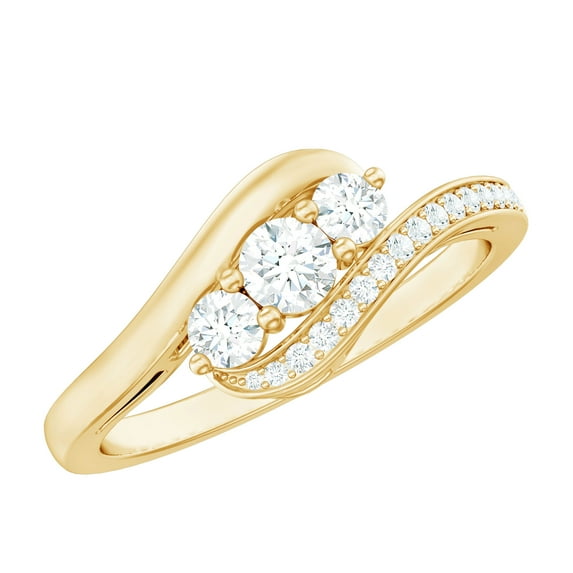 Rosec Jewels Certified Moissanite 3 Stone Promise Ring - Bypass Ring for Women - Ready to Gift for Valentines Day, 18K Yellow Gold, US 6.00