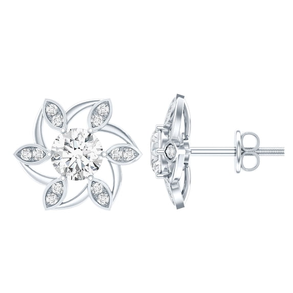 Rosec Jewels Diamond Flower Stud Earrings (1 Ct - 4 mm - Ef-Vs Grade) - Lab Diamond Earrings - Anniversary Gift, 14K White Gold