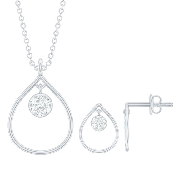 Rosec Jewels Natural Diamond Teardrop Pendant and Earrings Set for Women - HI-SI Quality - Ready to Gift with Jewelry Box, 925 Sterling Silver