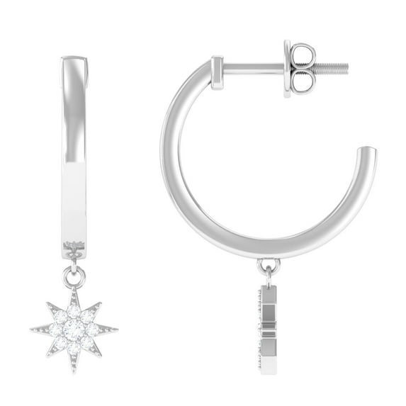 Rosec Jewels Diamond Star Drop Earrings for Women - Hinged Hoop Earrings - HI-SI Grade, 10K White Gold