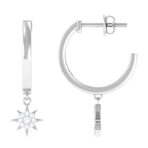 Rosec Jewels Diamond Star Drop Earrings for Women - Hinged Hoop Earrings - HI-SI Grade, 925 Sterling Silver