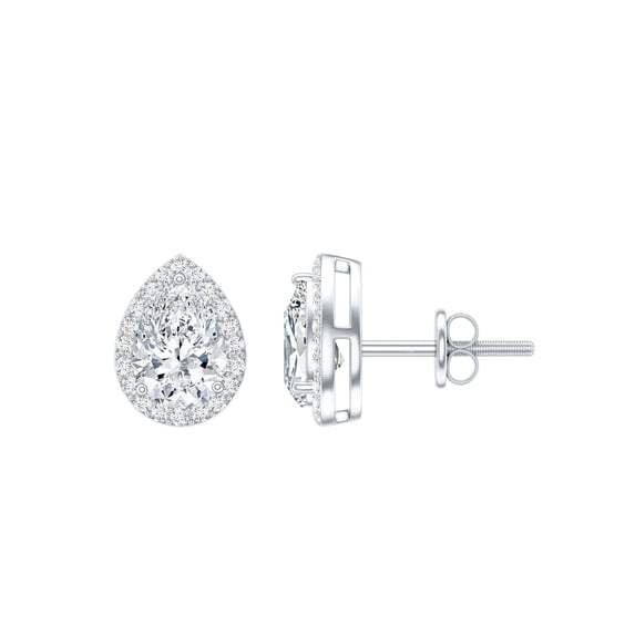 Rosec Jewels Diamond Teardrop Earrings Halo - Lab Diamond Stud Earrings for Wedding - Ef-Vs Quality, 10K White Gold