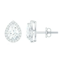 Rosec Jewels Diamond Teardrop Earrings Halo - Lab Diamond Stud Earrings for Wedding - Ef-Vs Quality, 925 Sterling Silver
